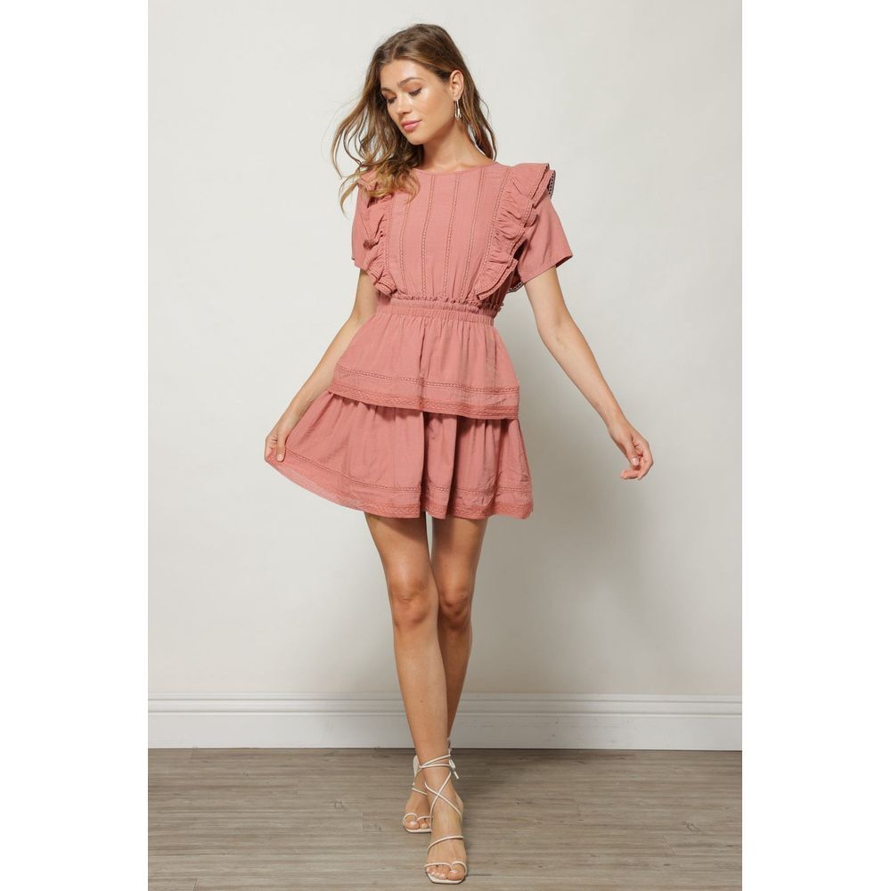 LINE & DOT  Alicia Dress In Blush‎ Tiered Skirt Size XS Boho Ruffle